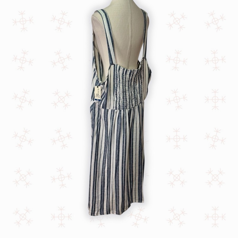NWT Terra & Sky ‘Button Front Tank Dress’ in White & Navy Blue Stripe Plus Sz 2X - Picture 8 of 13